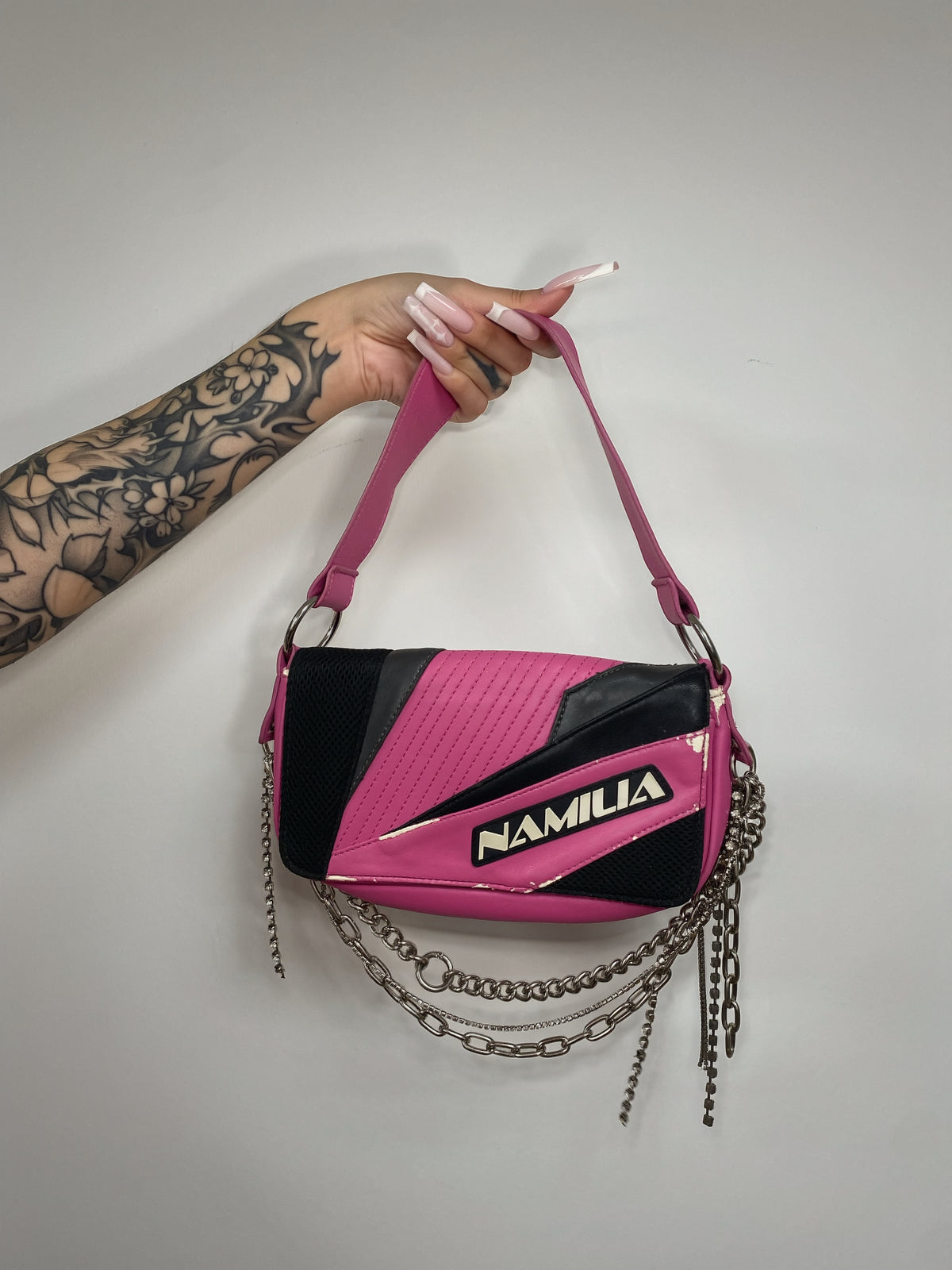 NAMILIA Pink Moto Chain Shoulder Bag